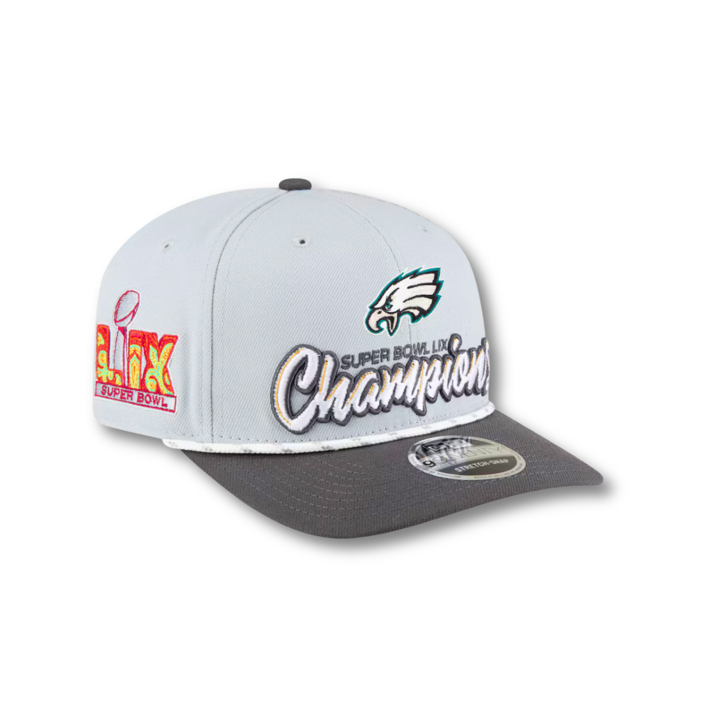 Men's Philadelphia Eagles New Era Gray/Charcoal Super Bowl LIX Champions Locker Room Trophy Collection 9SEVENTY Rope Adjustable Hat