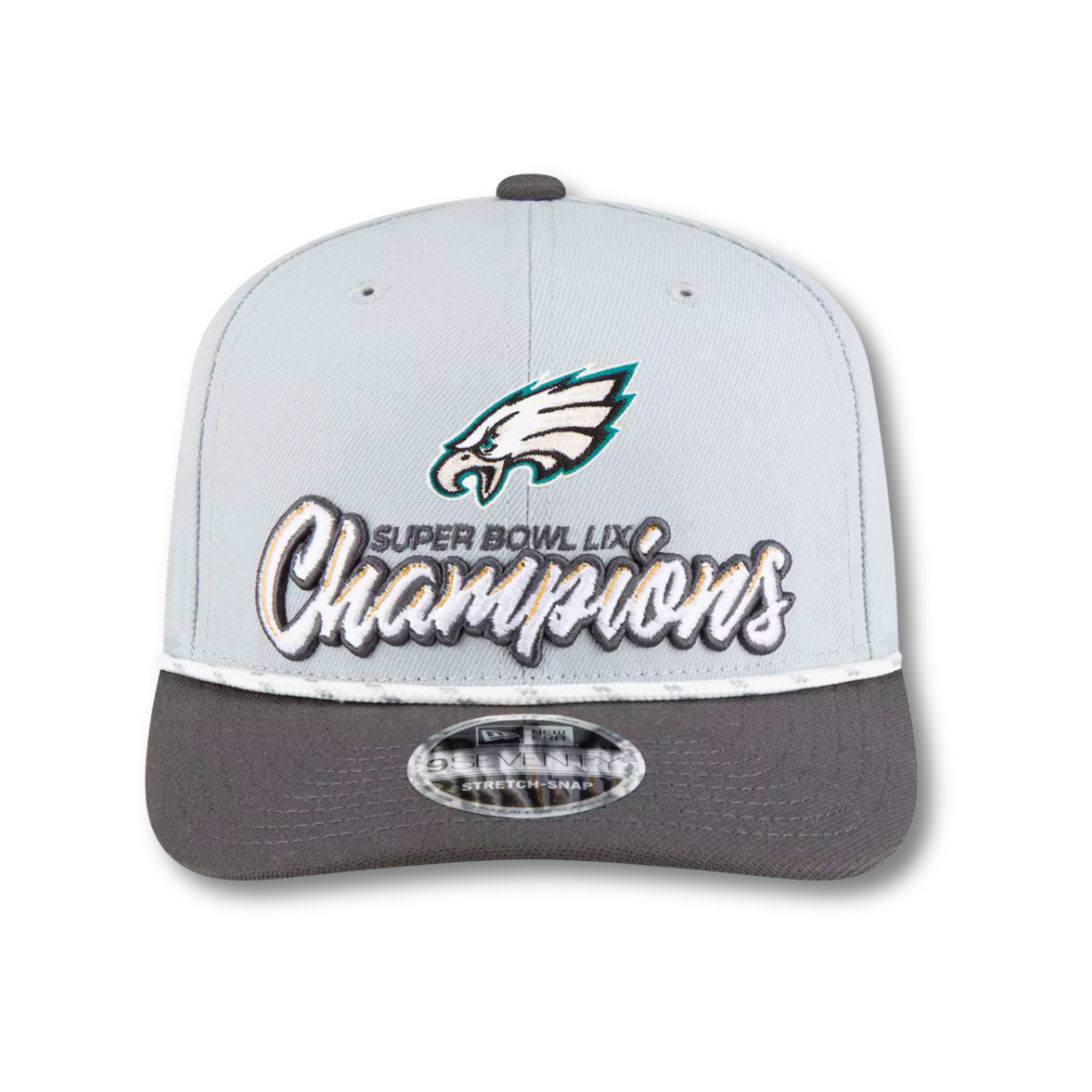 Men's Philadelphia Eagles New Era Gray/Charcoal Super Bowl LIX Champions Locker Room Trophy Collection 9SEVENTY Rope Adjustable Hat