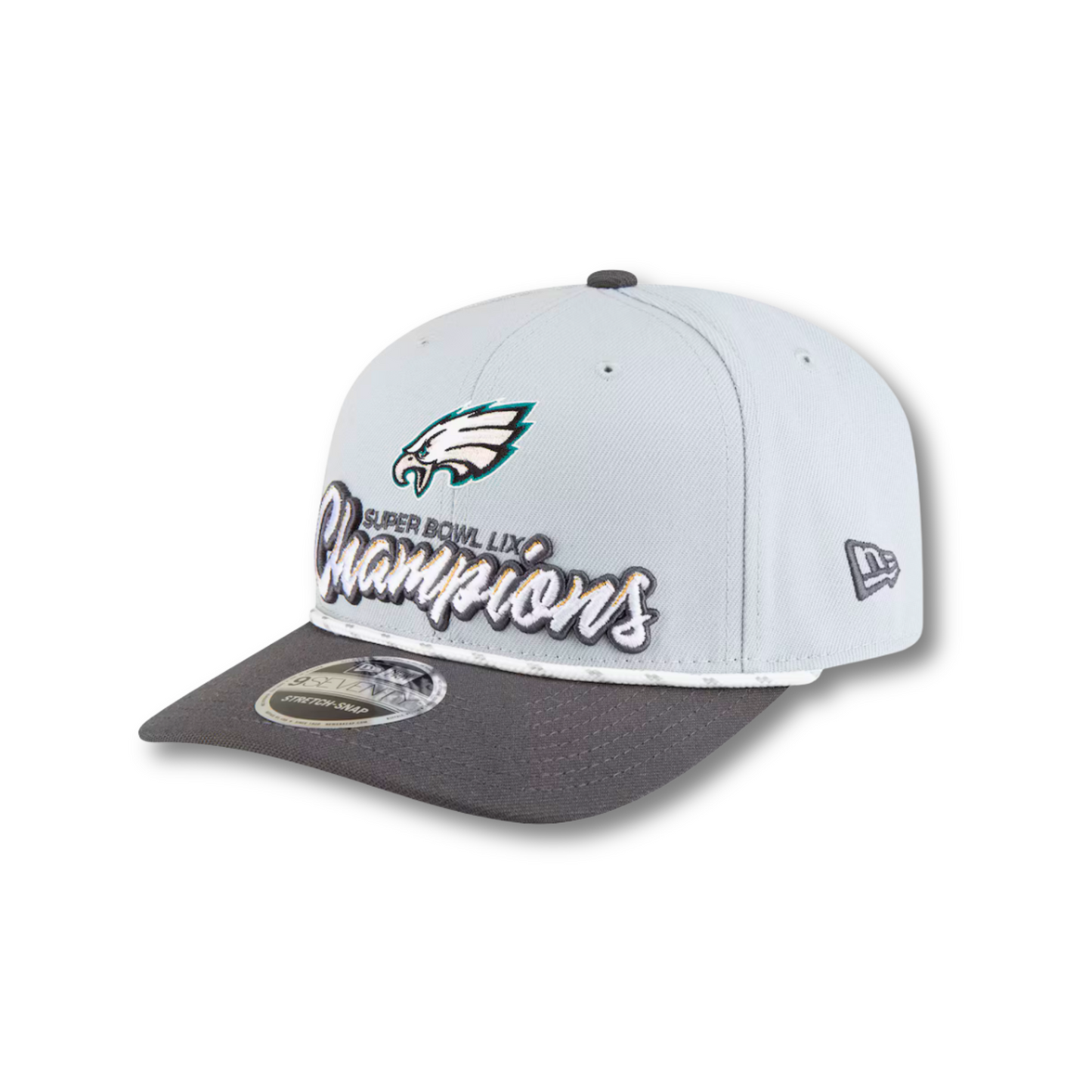 Men's Philadelphia Eagles New Era Gray/Charcoal Super Bowl LIX Champions Locker Room Trophy Collection 9SEVENTY Rope Adjustable Hat