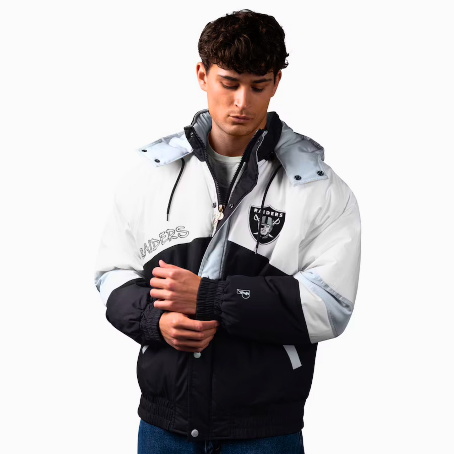Men's Las Vegas Raiders Pro Player White Shoulder to Shoulder Raglan Full-Zip Hoodie Jacket