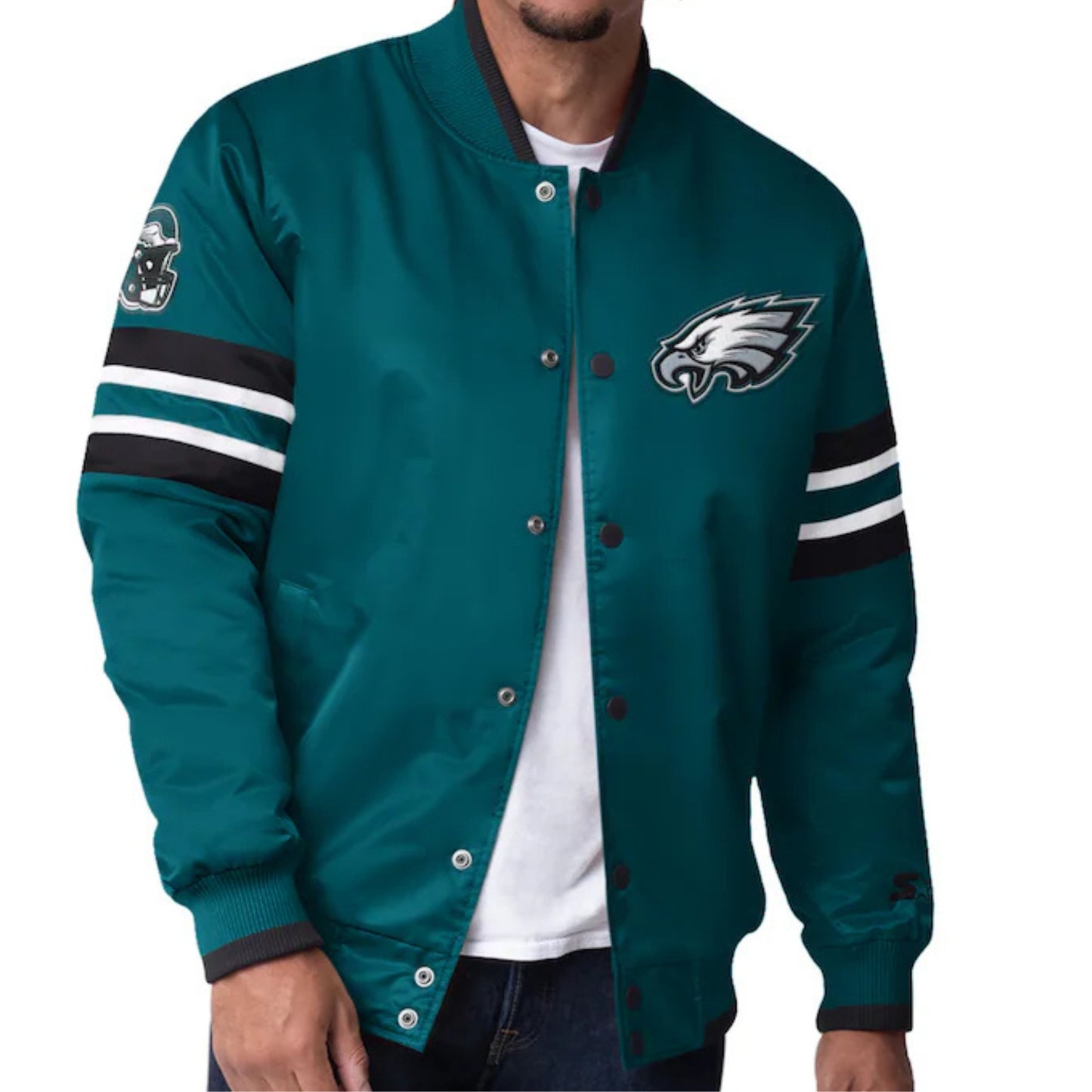 Men's Starter Midnight Green Philadelphia Eagles Scout I Full-Snap Varsity Jacket