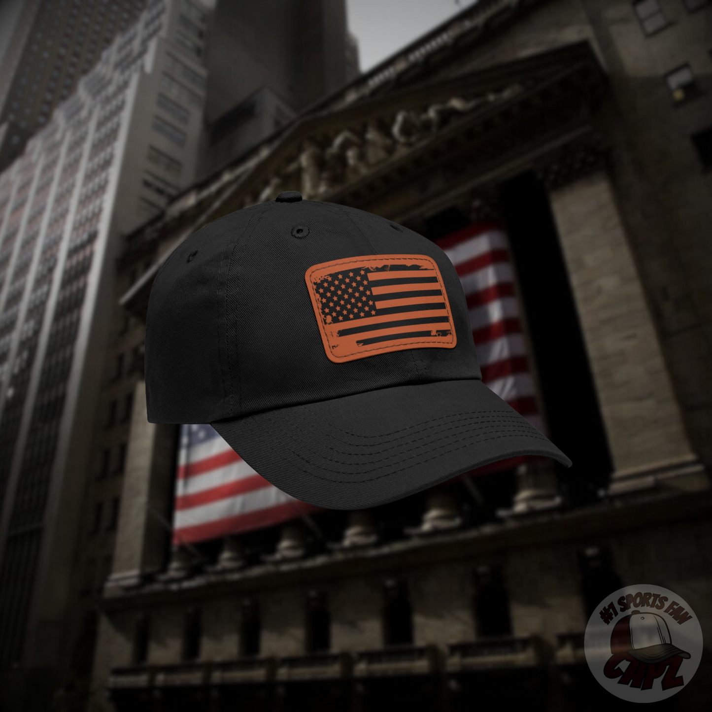 USA Brown Leather Patch (square) Dad Hat