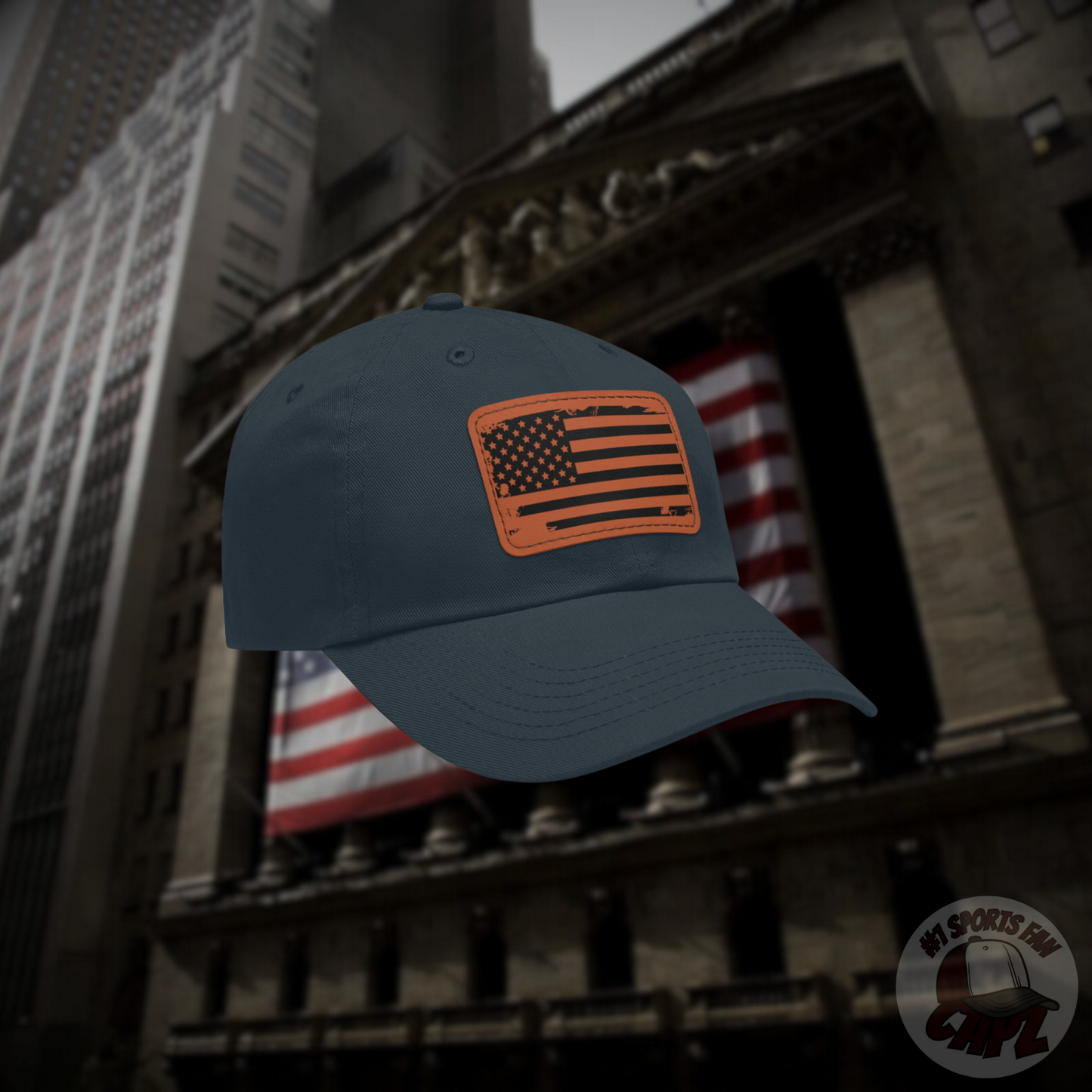 USA Brown Leather Patch (square) Dad Hat