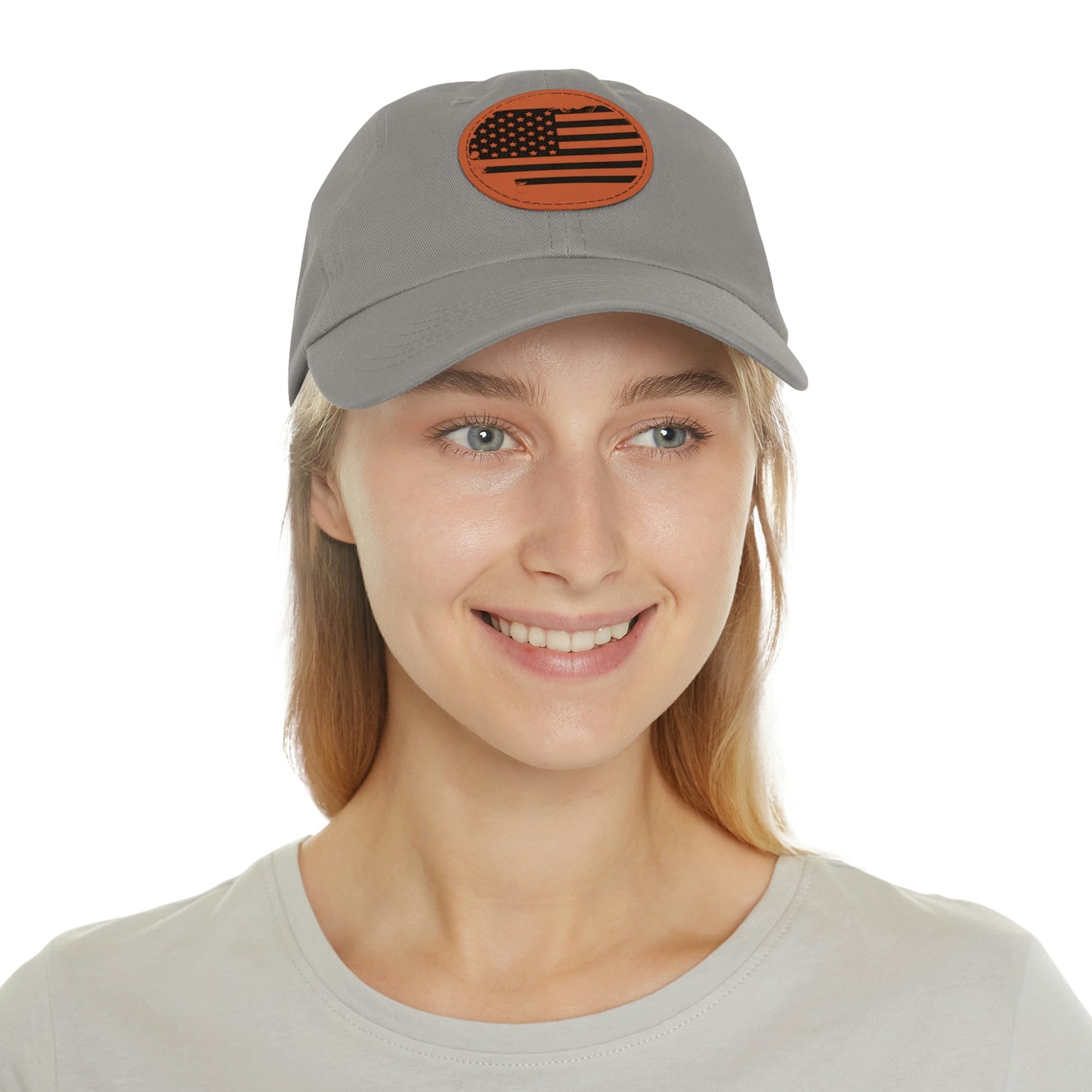 USA Brown Leather Patch Dad Hat