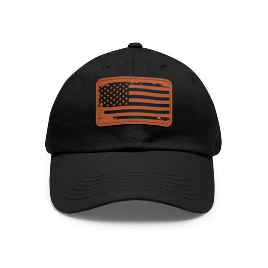 USA Brown Leather Patch (square) Dad Hat