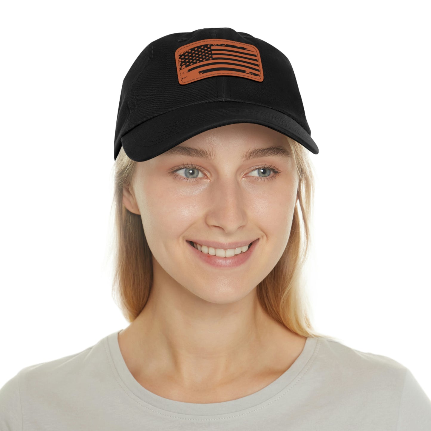 USA Brown Leather Patch (square) Dad Hat