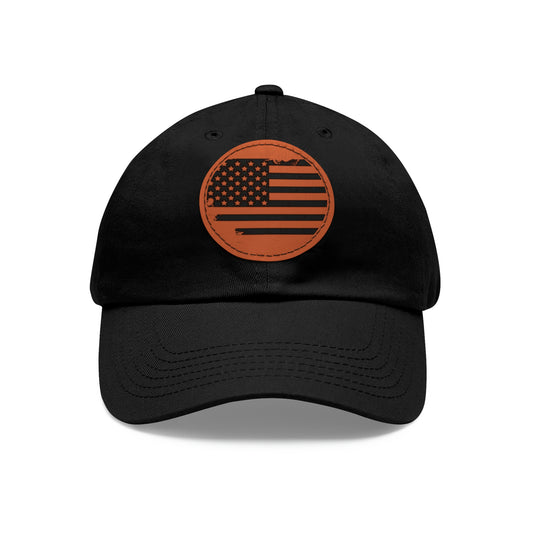 USA Brown Leather Patch Dad Hat