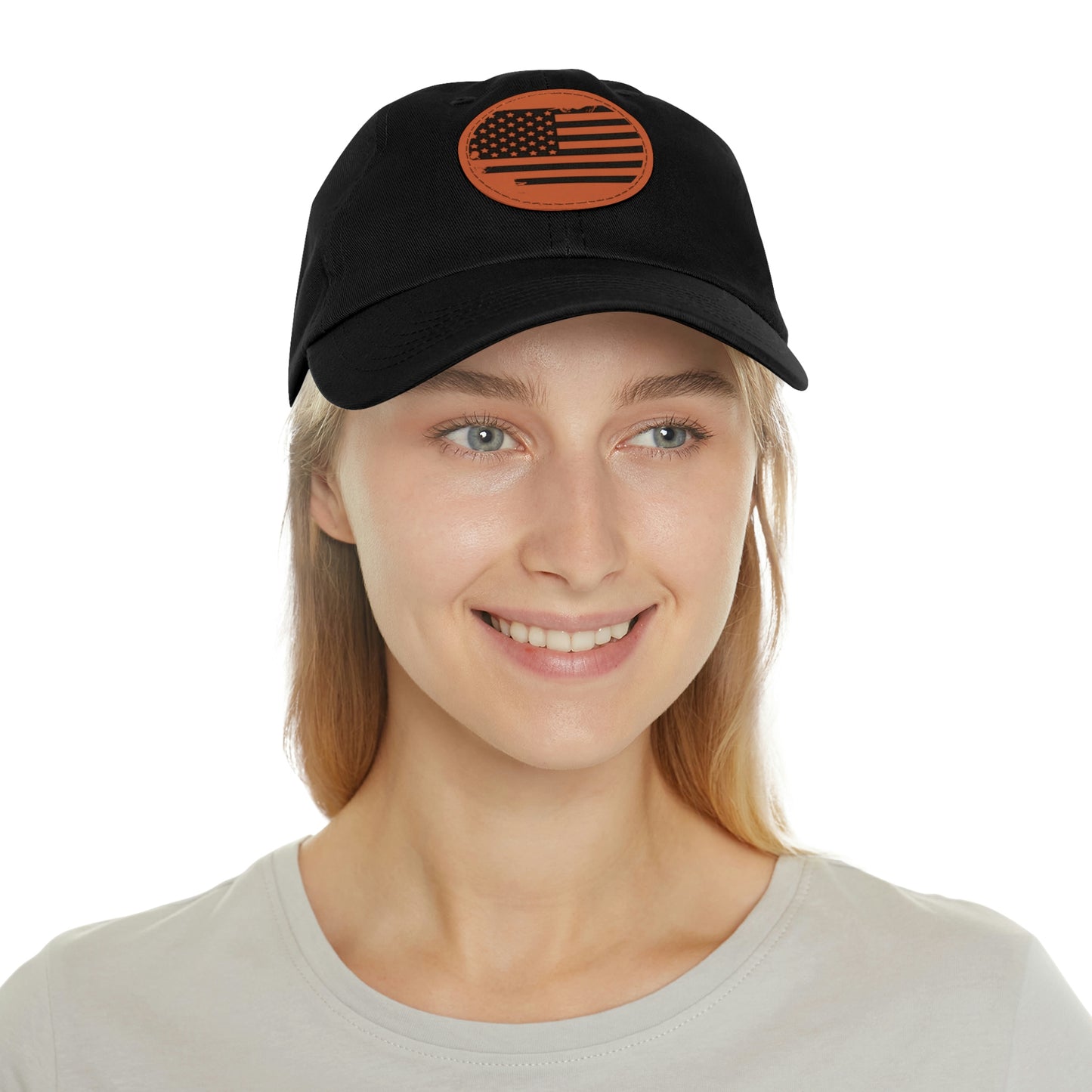 USA Brown Leather Patch Dad Hat