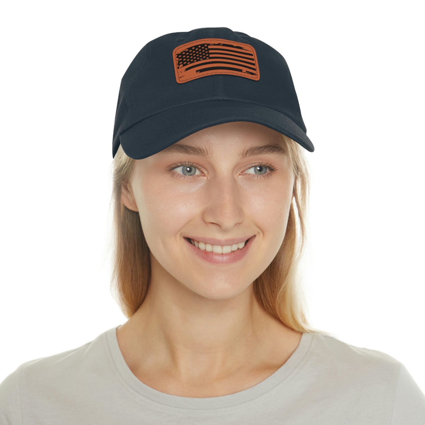 USA Brown Leather Patch (square) Dad Hat