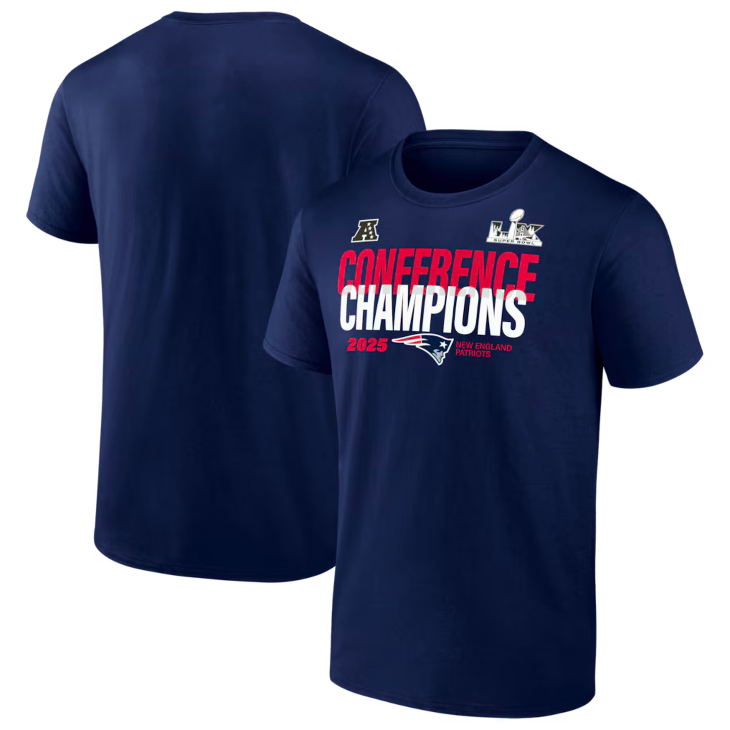 New England Patriots Fanatics 2025 AFC Champions Right Side Draw T-Shirt - Navy