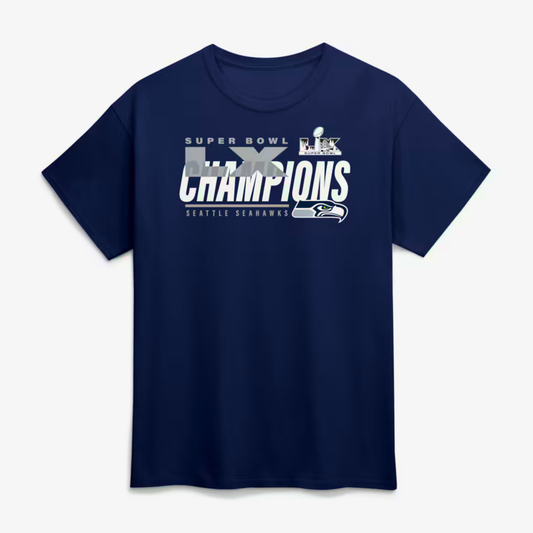 Men's Fanatics College Navy Seattle Seahawks Super Bowl LX Champions Iconic Victory T-Shirt