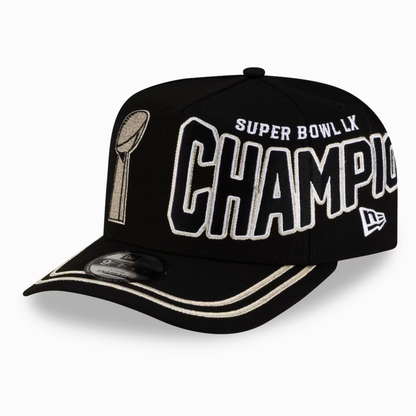Men's Seattle Seahawks New Era Black Super Bowl LX Champions Parade A-Frame 9FIFTY Snapback Hat