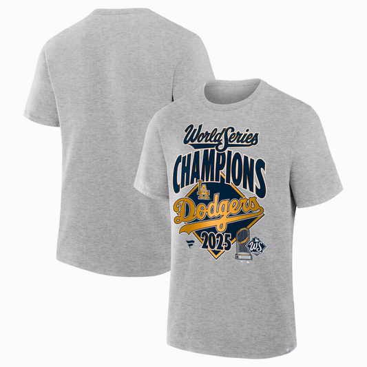 Men's Los Angeles Dodgers Fanatics Heather Gray 2025 World Series Champions Locker Room Replica T-Shirt