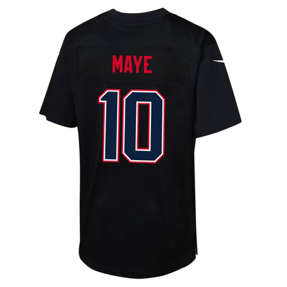 Youth New England Patriots Drake Maye Nike Black Super Bowl LX Patch Carbon Fashion Game Jersey