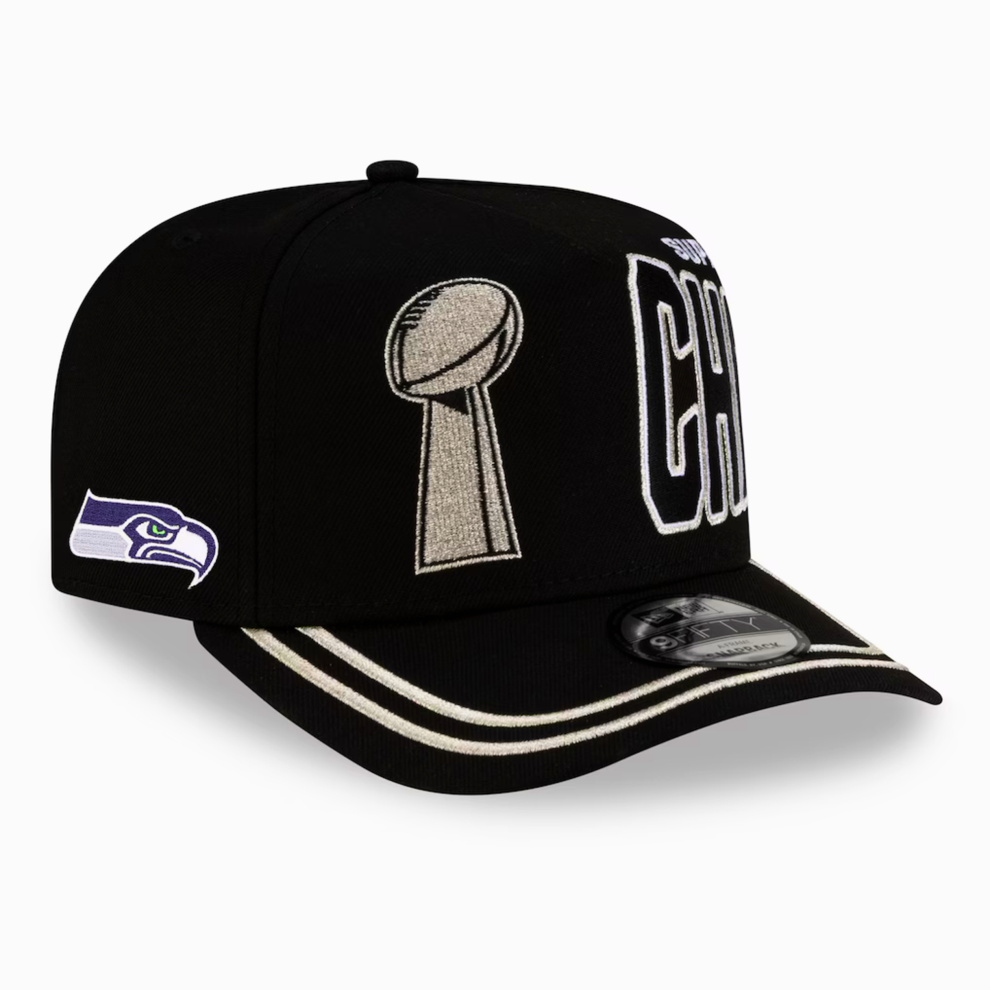 Men's Seattle Seahawks New Era Black Super Bowl LX Champions Parade A-Frame 9FIFTY Snapback Hat