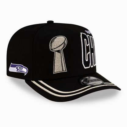 Men's Seattle Seahawks New Era Black Super Bowl LX Champions Parade A-Frame 9FIFTY Snapback Hat