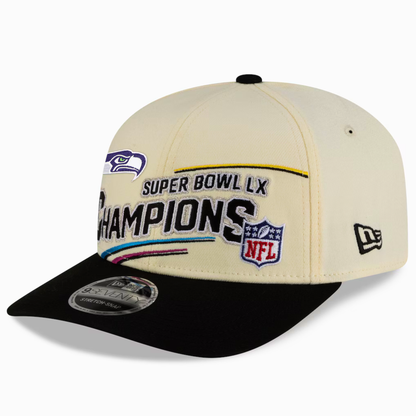 Men's Seattle Seahawks New Era Cream/Black Super Bowl LX Champions Locker Room Trophy Collection 9SEVENTY Adjustable Hat