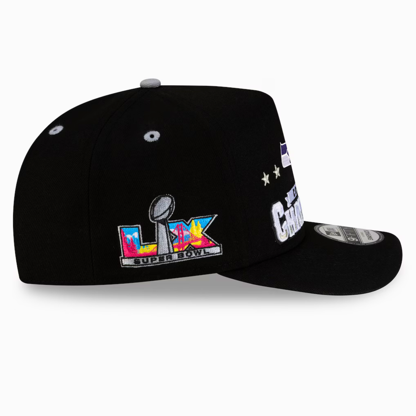 Men's Seattle Seahawks New Era Black 2025 AFC Champions Locker Room Trophy Collection A-Frame 9FIFTY Snapback Hat
