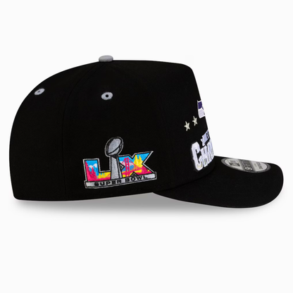 Men's Seattle Seahawks New Era Black 2025 AFC Champions Locker Room Trophy Collection A-Frame 9FIFTY Snapback Hat