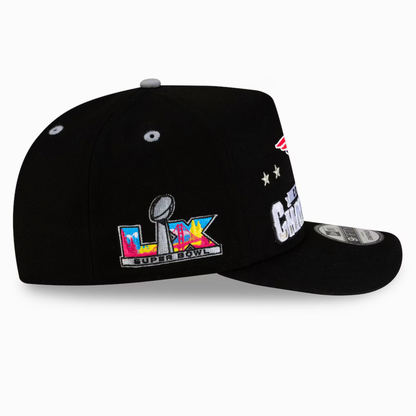 Men's New England Patriots New Era Black 2025 AFC Champions Locker Room Trophy Collection A-Frame 9FIFTY Snapback Hat